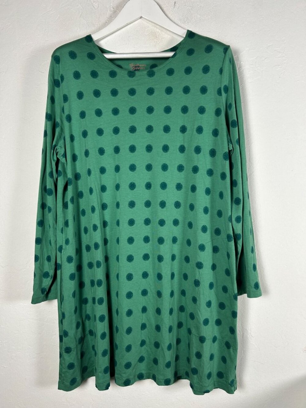 Gudrun Sjoden Womens Green Polka Dot Long Sleeve Shift Dress XL Organic Cotton